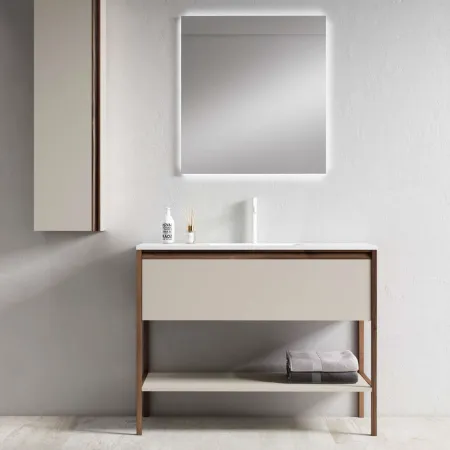 Mueble de baño con lavabo y espejo Prima nogal x cm